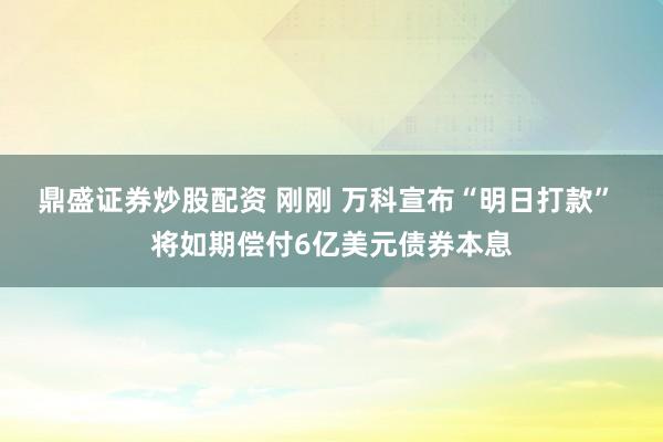 鼎盛证券炒股配资 刚刚 万科宣布“明日打款” 将如期偿付6亿美元债券本息